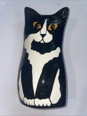 2001 Vintage Nina Lyman Black & White Cat Ceramic Vase Decor for Pets Lovers